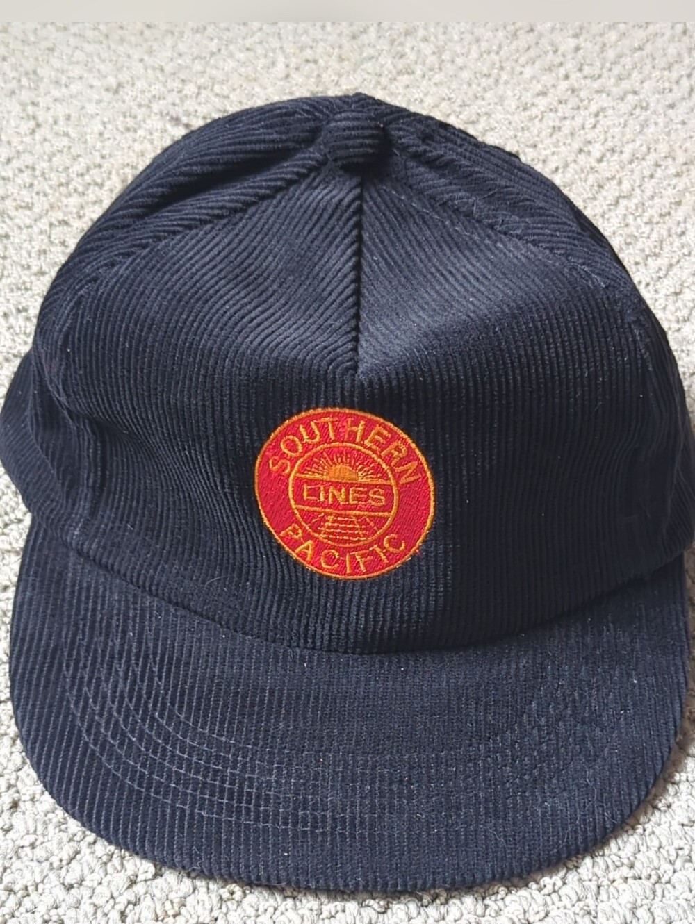 Southern Pacific Lines Black Corduroy Cap with Red Patch